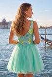 V-Neck Floral Sparkly Yellow A Line Homecoming Dress