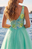 V-Neck Floral Sparkly Yellow A Line Homecoming Dress