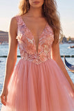 V-Neck Floral Sparkly Yellow A Line Homecoming Dress
