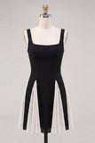 Black White Square Neck A Line Homecoming dress