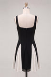 Black White Square Neck A Line Homecoming dress