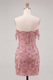 Pink Floral Corset Off The Shoulder Bodycon Homecoming Dress