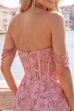 Pink Floral Corset Off The Shoulder Bodycon Homecoming Dress