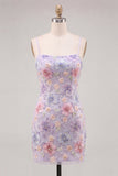 Sparkly Pink Bodycon Spaghetti Straps Homecoming Dress