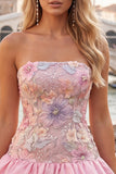 Yellow Floral Tiered Strapless A Line Homecoming Dress