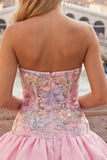 Yellow Floral Tiered Strapless A Line Homecoming Dress