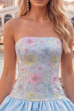 Yellow Floral Tiered Strapless A Line Homecoming Dress