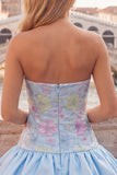Yellow Floral Tiered Strapless A Line Homecoming Dress