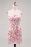 Pink Strapless Bodycon Sparkly Homecoming Dress