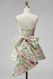 Strapless Pink Floral A Line Homecoming Dress With Bow