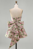 Strapless Pink Floral A Line Homecoming Dress With Bow