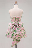 Strapless Pink Floral A Line Homecoming Dress With Bow