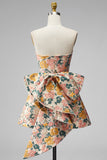 Strapless Pink Floral A Line Homecoming Dress With Bow