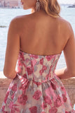 Corset Strapless Green Floral A Line Homecoming Dress