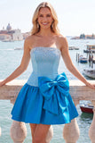 Red and Pink Beaded Strapless A Line Homecoming Dress With Bow