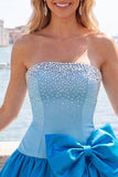 Red and Pink Beaded Strapless A Line Homecoming Dress With Bow