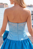 Red and Pink Beaded Strapless A Line Homecoming Dress With Bow