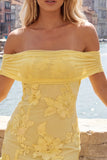 Off The Shoulder Yellow Floral Bodycon Homecoming Dress