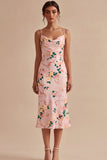 Pink Floral Mermaid Cowl Neck Wedding Guest Dress