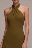 Olive Green Halter A Line Ruffled High-Low Dress