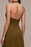 Olive Green Halter A Line Ruffled High-Low Dress
