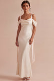 Mermaid Cold Shoulder Light Champagne Maxi Dress