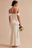 Mermaid Cold Shoulder Light Champagne Maxi Dress
