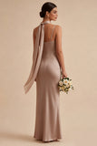 Spaghetti Straps Mermaid Dusty Rose Maxi Dress With Scarf