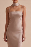 Spaghetti Straps Mermaid Dusty Rose Maxi Dress With Scarf