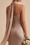 Spaghetti Straps Mermaid Dusty Rose Maxi Dress With Scarf