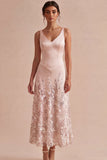 Pink V-Neck Corset Sequins A Line Wedding Guest Dress
