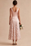 Pink V-Neck Corset Sequins A Line Wedding Guest Dress