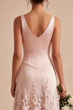 Pink V-Neck Corset Sequins A Line Wedding Guest Dress