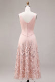 Pink V-Neck Corset Sequins A Line Wedding Guest Dress