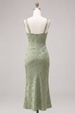 Light Green Square Neck Mermaid Floral Wedding Guest Dress