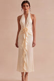 Halter Apricot Mermaid Ruched Wedding Guest Dress