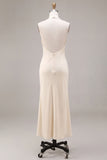 Halter Apricot Mermaid Ruched Wedding Guest Dress