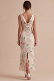 Pink Floral V-Neck Mermaid Sparkly Wedding Guest Dress