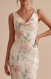 Pink Floral V-Neck Mermaid Sparkly Wedding Guest Dress