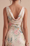 Pink Floral V-Neck Mermaid Sparkly Wedding Guest Dress