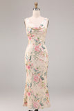 Pink Floral V-Neck Mermaid Sparkly Wedding Guest Dress