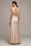 Champagne V-Neck A Line Maxi Dress
