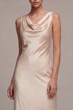 Champagne V-Neck A Line Maxi Dress