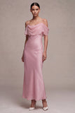 Dark Pink Mermaid Cold Shoulder Ruffled Maxi Dress
