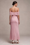 Dark Pink Mermaid Cold Shoulder Ruffled Maxi Dress