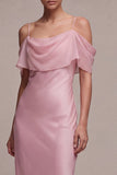 Dark Pink Mermaid Cold Shoulder Ruffled Maxi Dress