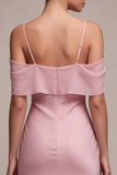Dark Pink Mermaid Cold Shoulder Ruffled Maxi Dress