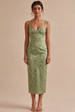 Square Neck Floral Light Green Corset Sheath Wedding Guest Dress