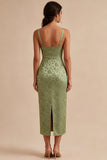 Square Neck Floral Light Green Corset Sheath Wedding Guest Dress