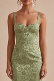 Square Neck Floral Light Green Corset Sheath Wedding Guest Dress